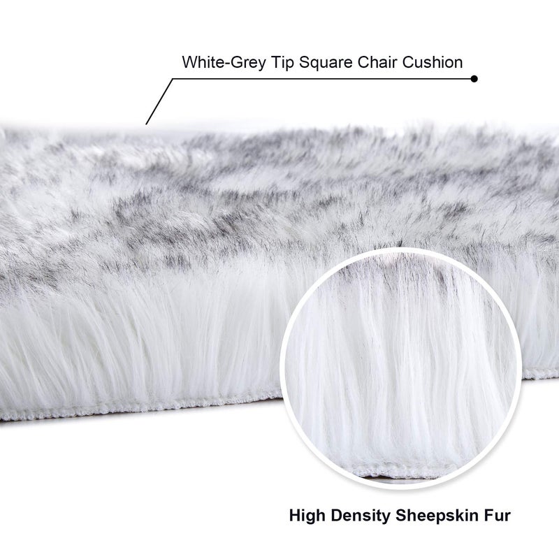 Softlife White Faux Fur Sheepskin Chair Cover Seat Cushion Pad Super Soft Area Rugs for Living Bedroom Sofa Dorm (1.6ft x 1.6ft, White-Grey Tip) - Image 4